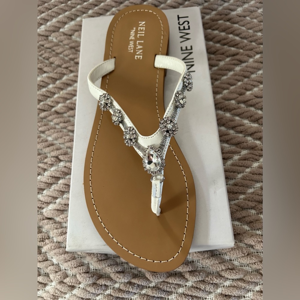 Nine West jeweled white thong